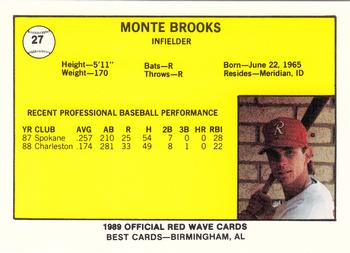 1989 Best Riverside Red Wave #27 Monte Brooks  Back