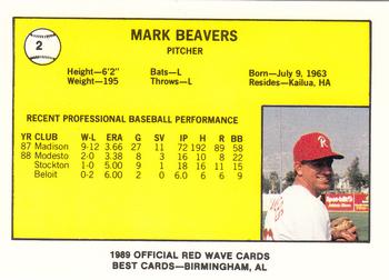 1989 Best Riverside Red Wave #2 Mark Beavers  Back