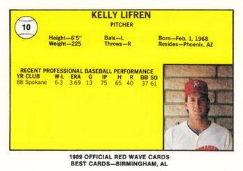 1989 Best Riverside Red Wave #10 Kelly Lifgren  Back