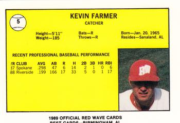 1989 Best Riverside Red Wave #5 Kevin Farmer  Back