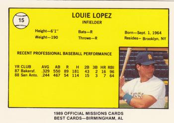 1989 Best San Antonio Missions #15 Luis Lopez  Back