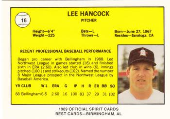 1989 Best San Bernardino Spirit #16 Lee Hancock  Back