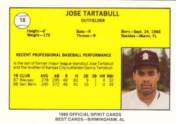 1989 Best San Bernardino Spirit #18 Jose Tartabull  Back