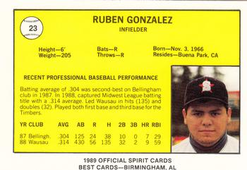 1989 Best San Bernardino Spirit #23 Ruben Gonzalez  Back