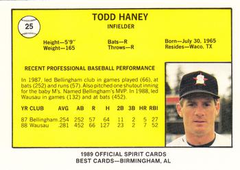 1989 Best San Bernardino Spirit #25 Todd Haney  Back