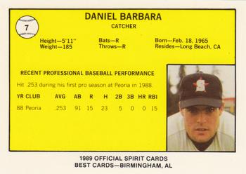 1989 Best San Bernardino Spirit #7 Daniel Barbara  Back