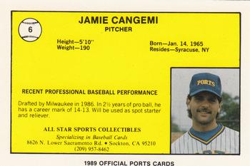 1989 Best Stockton Ports #6 Jamie Cangemi  Back