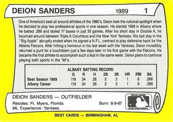 1990 Best Albany-Colonie A's/Yankees All Decade #1 Deion Sanders  Back
