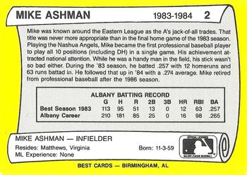 1990 Best Albany-Colonie A's/Yankees All Decade #2 Mike Ashman  Back