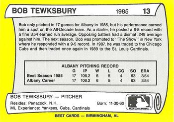 1990 Best Albany-Colonie A's/Yankees All Decade #13 Bob Tewksbury  Back