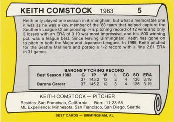 1990 Best Birmingham Barons All Decade #5 Keith Comstock  Back