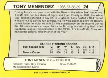 1990 Best Birmingham Barons All Decade #24 Tony Menendez  Back