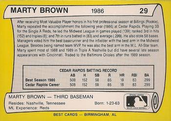1990 Best Cedar Rapids Reds All Decade #29 Marty Brown  Back