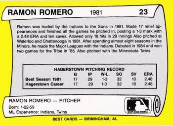 1990 Best Hagerstown Suns All Decade #23 Ramon Romero  Back