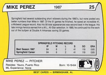 1990 Best Springfield Cardinals All Decade #25 Mike Perez  Back