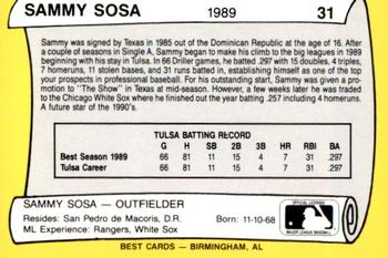 1990 Best Tulsa Drillers All Decade 1980's #31 Sammy Sosa  Back