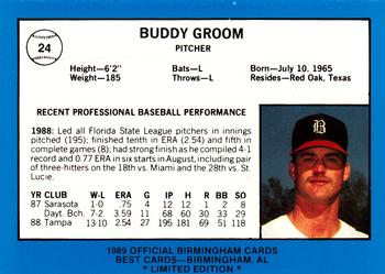 1989 Best Birmingham Barons - Platinum #24 Buddy Groom  Back