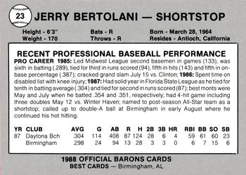 1988 Best Birmingham Barons #23 Jerry Bertolani Back
