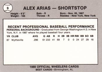 1988 Best Charleston Wheelers #9 Alex Arias Back
