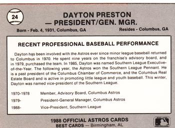 1988 Best Columbus Astros #24 Dayton Preston Back