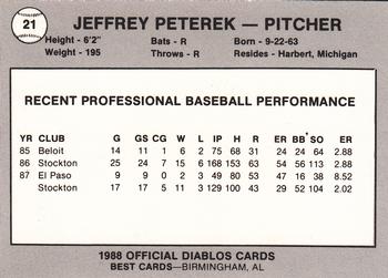 1988 Best El Paso Diablos #21 Jeffrey Peterek Back