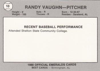 1988 Best Eugene Emeralds #10 Randy Vaughn Back
