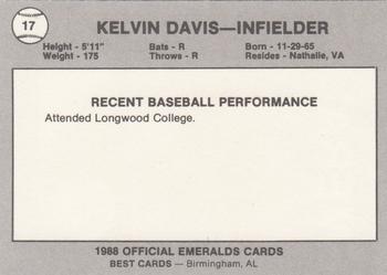 1988 Best Eugene Emeralds #17 Kelvin Davis Back
