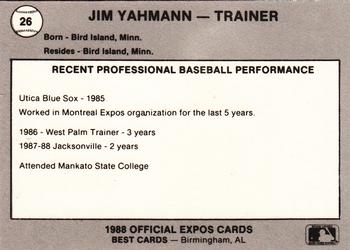 1988 Best Jacksonville Expos #26 Jim Yahmann Back