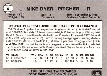 1988 Best Orlando Twins #9 Mike Dyer Back