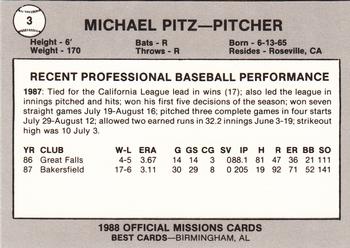1988 Best San Antonio Missions #3 Michael Pitz Back