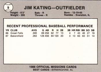 1988 Best San Antonio Missions #9 Jim Kating Back