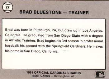 1988 Best Springfield Cardinals #27 Brad Bluestone Back
