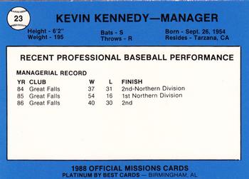 1988 Best San Antonio Missions - Platinum #23 Kevin Kennedy Back