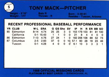 1988 Best San Antonio Missions - Platinum #5 Tony Mack Back