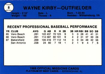 1988 Best San Antonio Missions - Platinum #8 Wayne Kirby Back