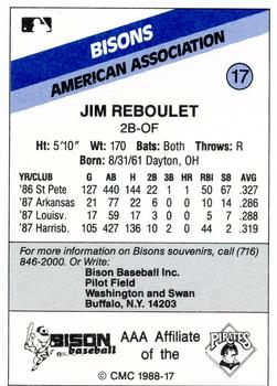 1988 CMC Buffalo Bisons #17 Jim Reboulet Back