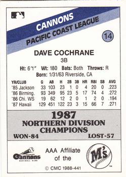 1988 CMC Calgary Cannons #14 Dave Cochrane Back