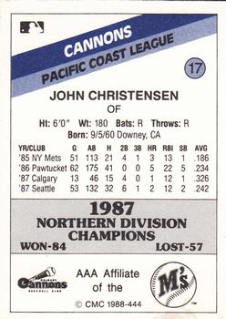1988 CMC Calgary Cannons #17 John Christensen Back