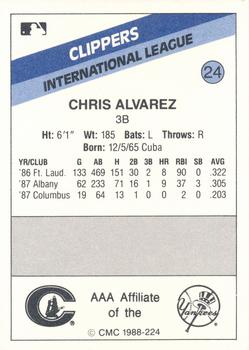1988 CMC Columbus Clippers #24 Chris Alvarez Back