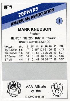 1988 CMC Denver Zephyrs #1 Mark Knudson Back