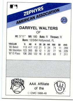 1988 CMC Denver Zephyrs #23 Darryel Walters Back