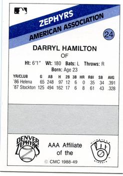 1988 CMC Denver Zephyrs #24 Darryl Hamilton Back