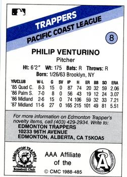 1988 CMC Edmonton Trappers #8 Philip Venturino Back