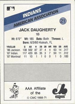 1988 CMC Indianapolis Indians #21 Jack Daugherty Back