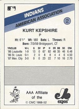 1988 CMC Indianapolis Indians #2 Kurt Kepshire Back
