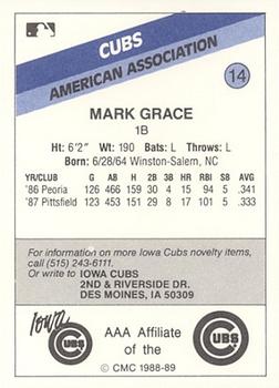 1988 CMC Iowa Cubs #14 Mark Grace Back