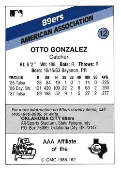 1988 CMC Oklahoma City 89ers #12 Otto Gonzalez Back
