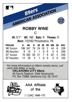 1988 CMC Oklahoma City 89ers #22 Robbie Wine Back