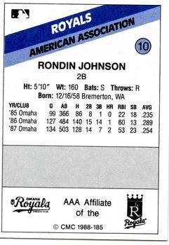 1988 CMC Omaha Royals #10 Rondin Johnson Back