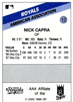 1988 CMC Omaha Royals #12 Nick Capra Back